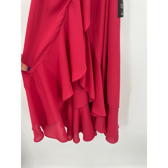 NWT LULUS Manhattan Moment Berry Pink High Low Ruffled Midi Wrap Dress Small - Picture 5 of 7